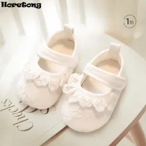 Horetong Baby Walking Shoes Baby Non Slip Soft Sole Floor Shoes Cotton Comfort Solid Lace Velcro Preschool Shoes 0-18 Months